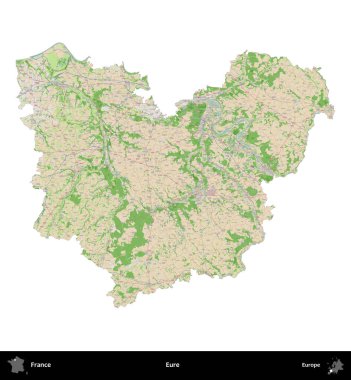Eure. Fransa 'nın idari bölgesi bir OpenStreetMap Fransız tarzı haritada beyazda izole edildi