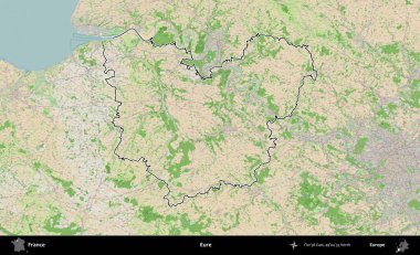 Eure. OpenStreetMap Fransız stili haritasında Fransa 'nın idari bölgesinin ana hatları belirlendi