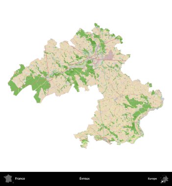 Evreux. Fransa 'nın idari bölgesi bir OpenStreetMap Fransız tarzı haritada beyazda izole edildi