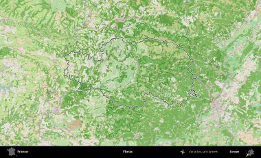 Florac. OpenStreetMap Fransız stili haritasında Fransa 'nın idari bölgesinin ana hatları belirlendi