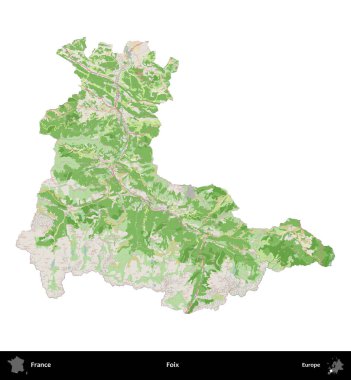 Foix. Fransa 'nın idari bölgesi bir OpenStreetMap Fransız tarzı haritada beyazda izole edildi