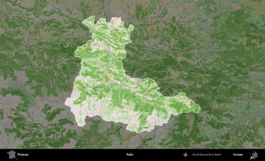 Foix. Fransa 'nın idari alanı koyu renk bir OpenStreetMap tarzı Fransız haritasına vurgulandı ve özetlendi