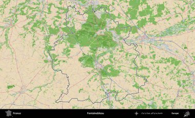 Fontainebleau. OpenStreetMap Fransız stili haritasında Fransa 'nın idari bölgesinin ana hatları belirlendi