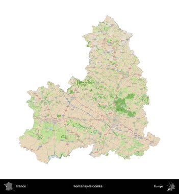 Fontenay-le-Comte. Fransa 'nın idari bölgesi bir OpenStreetMap Fransız tarzı haritada beyazda izole edildi