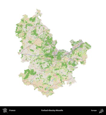 Forbach-Boulay-Moselle. Fransa 'nın idari bölgesi bir OpenStreetMap Fransız tarzı haritada beyazda izole edildi