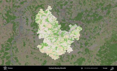 Forbach-Boulay-Moselle. Fransa 'nın idari alanı koyu renk bir OpenStreetMap tarzı Fransız haritasına vurgulandı ve özetlendi