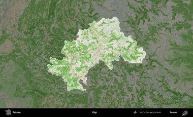 Boşluk. Fransa 'nın idari alanı koyu renk bir OpenStreetMap tarzı Fransız haritasına vurgulandı ve özetlendi