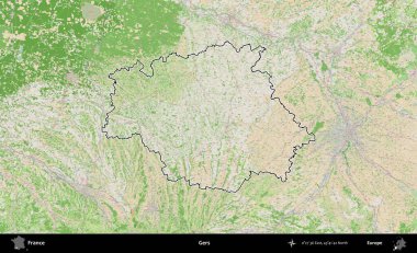 Gers. OpenStreetMap Fransız stili haritasında Fransa 'nın idari bölgesinin ana hatları belirlendi