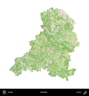Gourdon. Fransa 'nın idari bölgesi bir OpenStreetMap Fransız tarzı haritada beyazda izole edildi