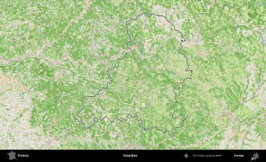Gourdon. OpenStreetMap Fransız stili haritasında Fransa 'nın idari bölgesinin ana hatları belirlendi