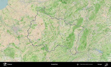 Grand Est. OpenStreetMap Fransız stili haritasında Fransa 'nın idari bölgesinin ana hatları belirlendi