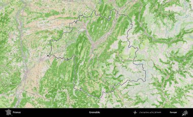 Grenoble. OpenStreetMap Fransız stili haritasında Fransa 'nın idari bölgesinin ana hatları belirlendi