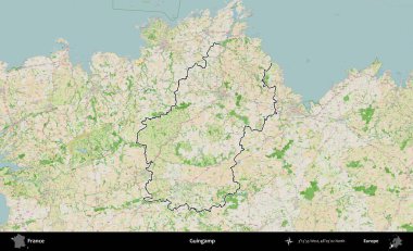 Guingamp. OpenStreetMap Fransız stili haritasında Fransa 'nın idari bölgesinin ana hatları belirlendi