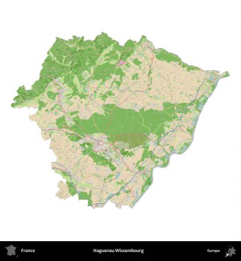 Haguenau-Wissembourg 'da. Fransa 'nın idari bölgesi bir OpenStreetMap Fransız tarzı haritada beyazda izole edildi
