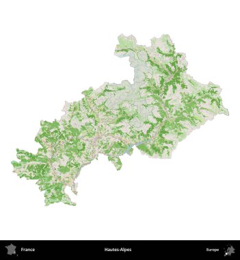 Hautes-Alpes. Fransa 'nın idari bölgesi bir OpenStreetMap Fransız tarzı haritada beyazda izole edildi
