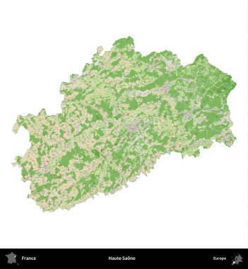 Haute-Saone. Fransa 'nın idari bölgesi bir OpenStreetMap Fransız tarzı haritada beyazda izole edildi