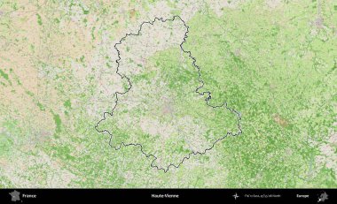 Haute-Vienne. OpenStreetMap Fransız stili haritasında Fransa 'nın idari bölgesinin ana hatları belirlendi