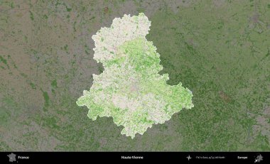 Haute-Vienne. Fransa 'nın idari alanı koyu renk bir OpenStreetMap tarzı Fransız haritasına vurgulandı ve özetlendi