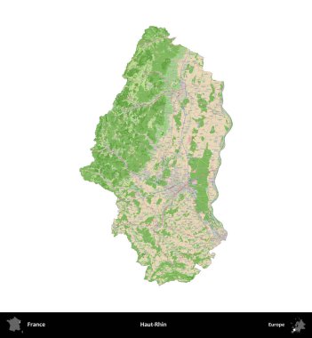 Haut-Rhin. Fransa 'nın idari bölgesi bir OpenStreetMap Fransız tarzı haritada beyazda izole edildi