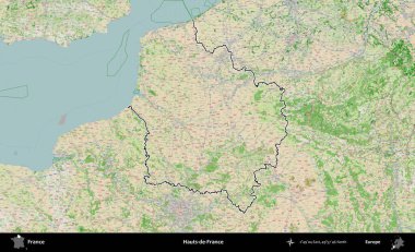 Hauts-de-France. OpenStreetMap Fransız stili haritasında Fransa 'nın idari bölgesinin ana hatları belirlendi