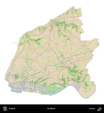 Le Havre. Fransa 'nın idari bölgesi bir OpenStreetMap Fransız tarzı haritada beyazda izole edildi