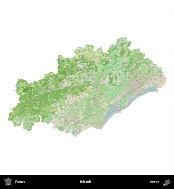 Herault. Fransa 'nın idari bölgesi bir OpenStreetMap Fransız tarzı haritada beyazda izole edildi
