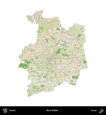 Ille-et-Vilaine. Fransa 'nın idari bölgesi bir OpenStreetMap Fransız tarzı haritada beyazda izole edildi