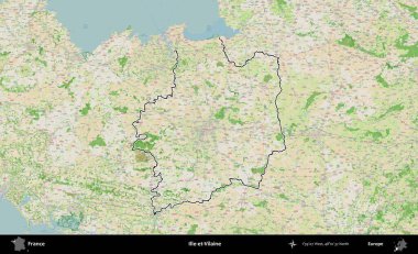 Ille-et-Vilaine. OpenStreetMap Fransız stili haritasında Fransa 'nın idari bölgesinin ana hatları belirlendi