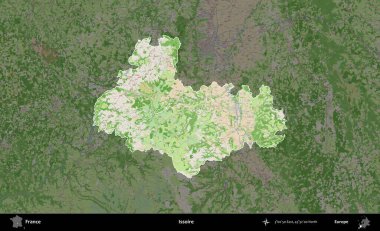 Issoire. Fransa 'nın idari alanı koyu renk bir OpenStreetMap tarzı Fransız haritasına vurgulandı ve özetlendi