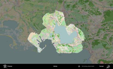 Istres. Fransa 'nın idari alanı koyu renk bir OpenStreetMap tarzı Fransız haritasına vurgulandı ve özetlendi
