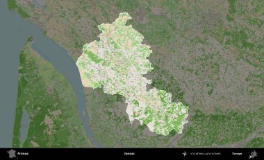 Jonzac. Fransa 'nın idari alanı koyu renk bir OpenStreetMap tarzı Fransız haritasına vurgulandı ve özetlendi