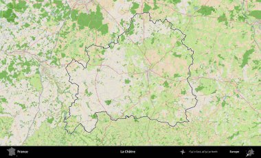La Chatre 'de. OpenStreetMap Fransız stili haritasında Fransa 'nın idari bölgesinin ana hatları belirlendi