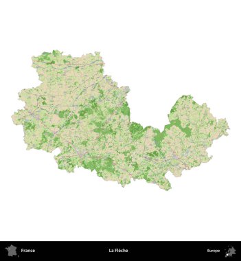 La Fleche. Fransa 'nın idari bölgesi bir OpenStreetMap Fransız tarzı haritada beyazda izole edildi