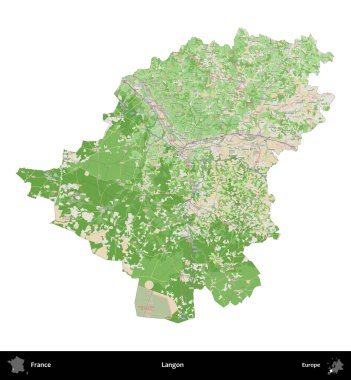 Langon. Fransa 'nın idari bölgesi bir OpenStreetMap Fransız tarzı haritada beyazda izole edildi