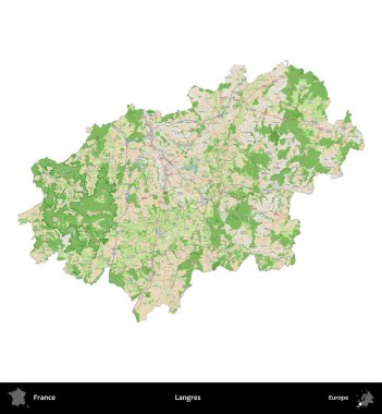 Langres. Fransa 'nın idari bölgesi bir OpenStreetMap Fransız tarzı haritada beyazda izole edildi