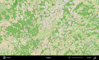 Langres. OpenStreetMap Fransız stili haritasında Fransa 'nın idari bölgesinin ana hatları belirlendi
