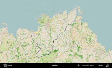 Lannion. OpenStreetMap Fransız stili haritasında Fransa 'nın idari bölgesinin ana hatları belirlendi