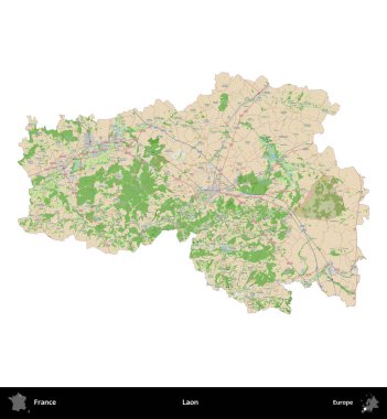 Laon. Fransa 'nın idari bölgesi bir OpenStreetMap Fransız tarzı haritada beyazda izole edildi
