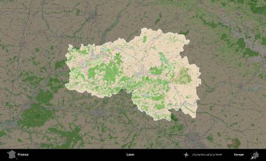 Laon. Fransa 'nın idari alanı koyu renk bir OpenStreetMap tarzı Fransız haritasına vurgulandı ve özetlendi