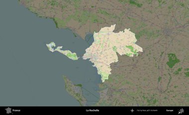 La Rochelle. Fransa 'nın idari alanı koyu renk bir OpenStreetMap tarzı Fransız haritasına vurgulandı ve özetlendi