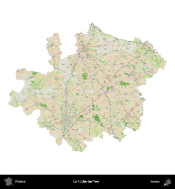 La Roche-sur-Yon. Fransa 'nın idari bölgesi bir OpenStreetMap Fransız tarzı haritada beyazda izole edildi
