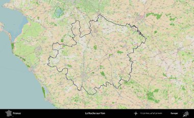 La Roche-sur-Yon. OpenStreetMap Fransız stili haritasında Fransa 'nın idari bölgesinin ana hatları belirlendi