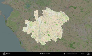 La Roche-sur-Yon. Fransa 'nın idari alanı koyu renk bir OpenStreetMap tarzı Fransız haritasına vurgulandı ve özetlendi