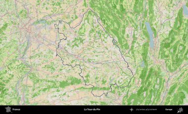 La Tour-du-Pin. OpenStreetMap Fransız stili haritasında Fransa 'nın idari bölgesinin ana hatları belirlendi
