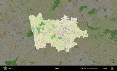 Laval. Fransa 'nın idari alanı koyu renk bir OpenStreetMap tarzı Fransız haritasına vurgulandı ve özetlendi