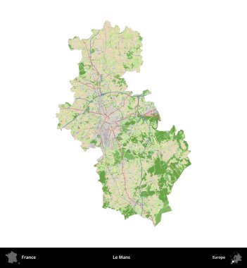 Le Mans 'da. Fransa 'nın idari bölgesi bir OpenStreetMap Fransız tarzı haritada beyazda izole edildi