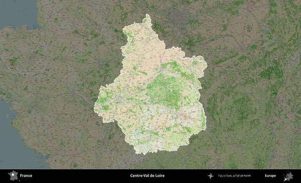 Merkez-Val de Loire. Fransa 'nın idari alanı koyu renk bir OpenStreetMap tarzı Fransız haritasına vurgulandı ve özetlendi
