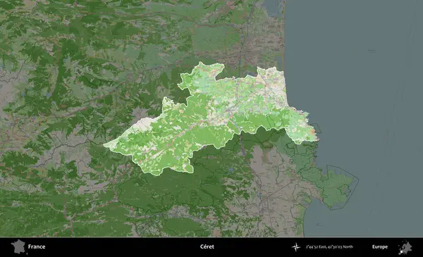Çerçeve. Fransa 'nın idari alanı koyu renk bir OpenStreetMap tarzı Fransız haritasına vurgulandı ve özetlendi