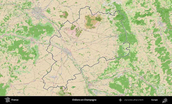 Chalons-en-Champagne. OpenStreetMap Fransız stili haritasında Fransa 'nın idari bölgesinin ana hatları belirlendi
