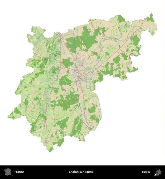 Chalon-sur-Saone. Fransa 'nın idari bölgesi bir OpenStreetMap Fransız tarzı haritada beyazda izole edildi